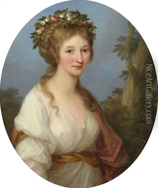 Portrait Of A Young Woman, Possibly Anna Charlotta Dorothea Von Medem, Duchess Of Courland Oil Painting - Angelica Kauffmann