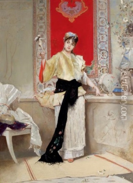 La Derniere Acquisition Oil Painting - Emile Auguste Pinchart