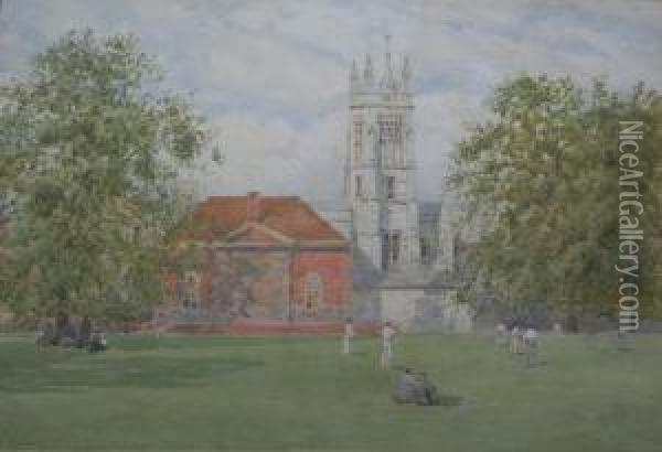 Cricket At Meads, Winchester College Oil Painting - Herbert Menzies Marshall