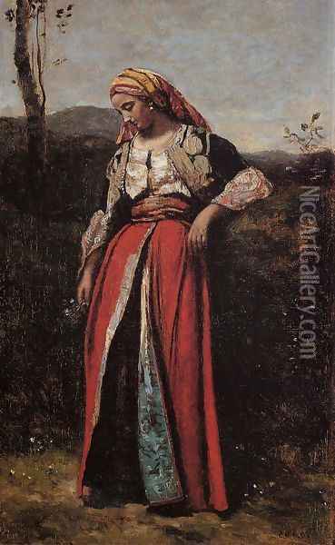 Pensive Oriental Oil Painting - Jean-Baptiste-Camille Corot