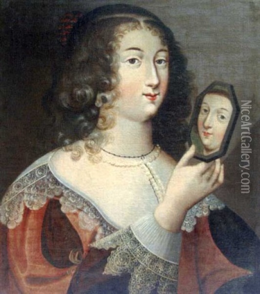 La Grande Mademoiselle Devant Son Miroir Oil Painting - Claude Deruet