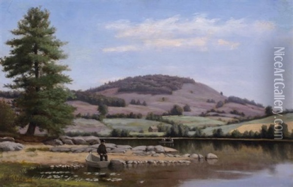 Fishing On Fairlee Pond, Vermont Oil Painting - Alfred T. Ordway