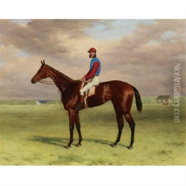 The Rev. John William King's-mr. Launde's-bay Filly Agility With Jockey Up At Newmarket Oil Painting - Harry Hall