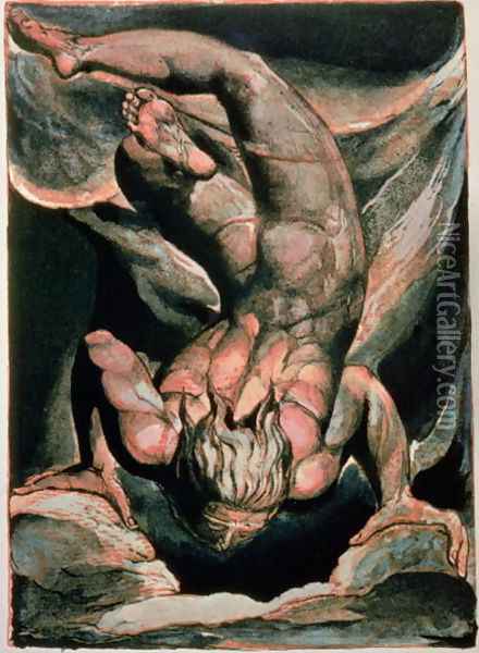 The First Book of Urizen- Man floating upside down, 1794 Oil Painting - William Blake