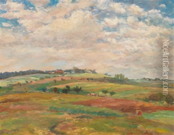 Pasture Landscape In The Summer Light Oil Painting - Antonin Slavicek