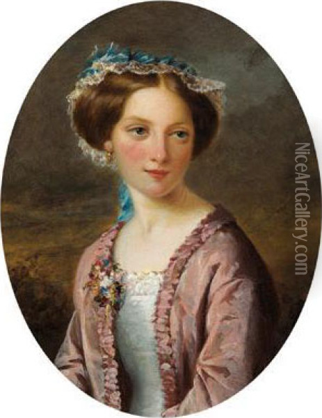 Cerchia Ritratto Di Una Giovane Donna Con Paesaggio Sullo Sfondo Oil Painting - Franz Xavier Winterhalter