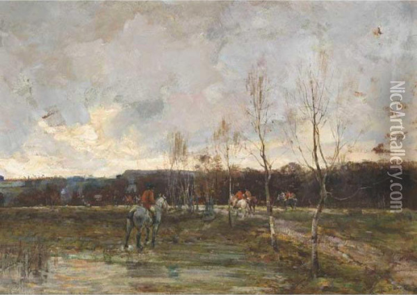 Landscape With Huntsmen Oil Painting - Claude Hayes