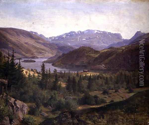 Hjelle in Valders Tile Fjord 2 Oil Painting - Louis Gurlitt