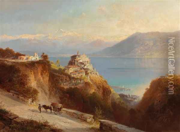 View Of Monte Del Sasso On Lake Maggiore Oil Painting - Ferdinand Feldhuetter