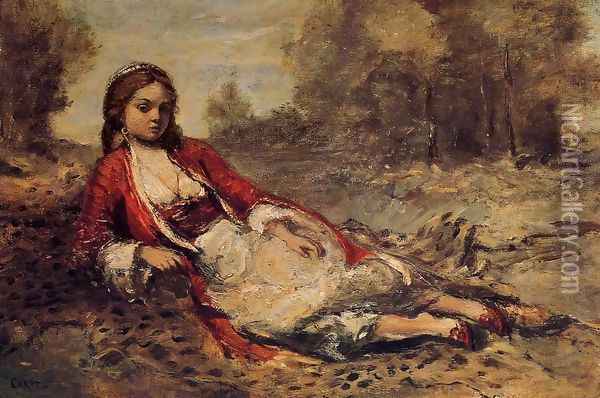 Young Algerian Woman Lying on the Grass Oil Painting - Jean-Baptiste-Camille Corot