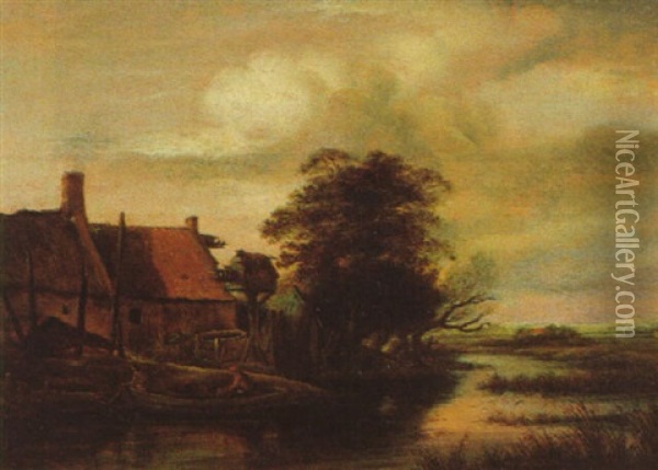 Bauernhaus An Einem Flus Mit Einer Fahre Oil Painting - Pieter Jansz van Asch