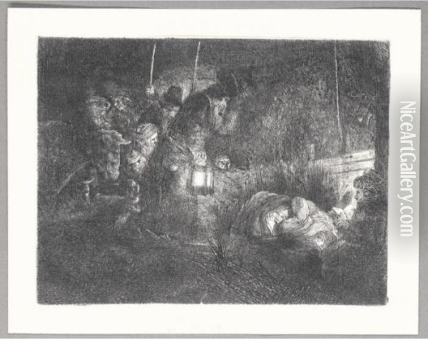 The Adoration Of The Shepherds: A Night Piece (b., Holl.46; H.255; Bb.52-1) Oil Painting - Rembrandt Van Rijn