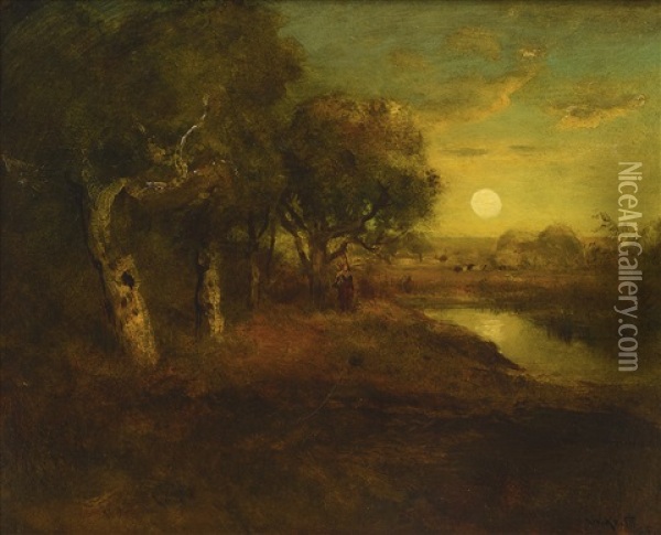 Oaks By Moonlight Oil Painting - William Keith