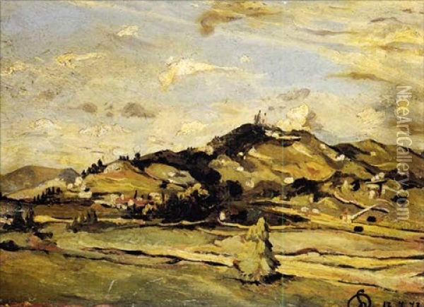 A Mountainous Landscape Oil Painting - Lorenzo Delleani