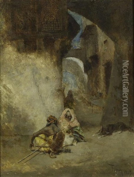 Orientalische Ansicht Mit Zwei Mannern Oil Painting - Mariano Jose Maria Bernardo Fortuny y Carbo