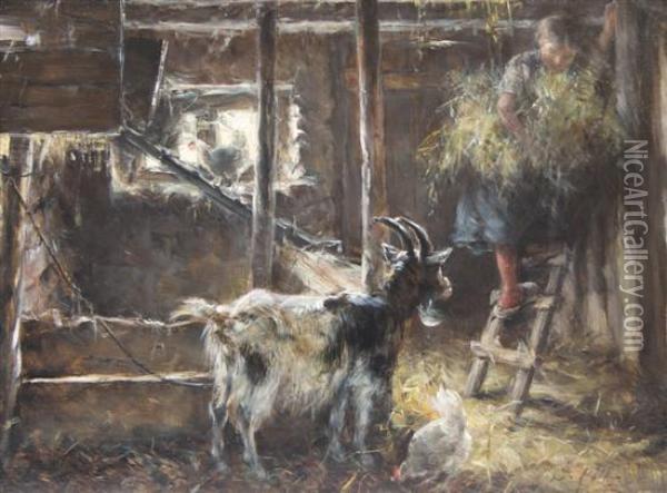 Tending The Animals Oil Painting - Otto Piltz