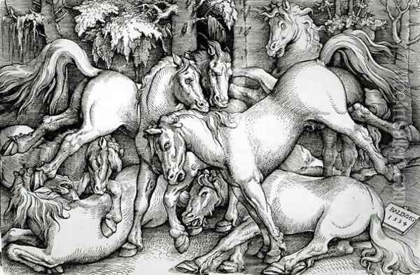 Wild Horses Fighting 1534 Oil Painting - Hans Baldung Grien