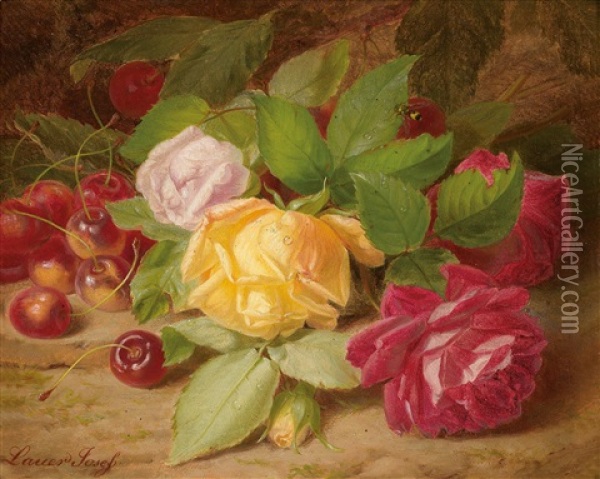 Rosen Und Kirschen Oil Painting - Josef Lauer
