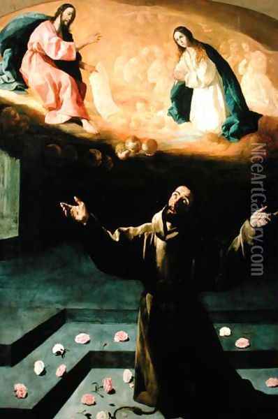 St. Francis of Assisi, or The Miracle of the Roses, 1630 Oil Painting - Francisco De Zurbaran