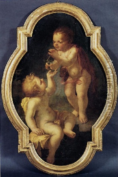 Coppia Di Amorini Oil Painting - Antonio Mercurio Amorosi