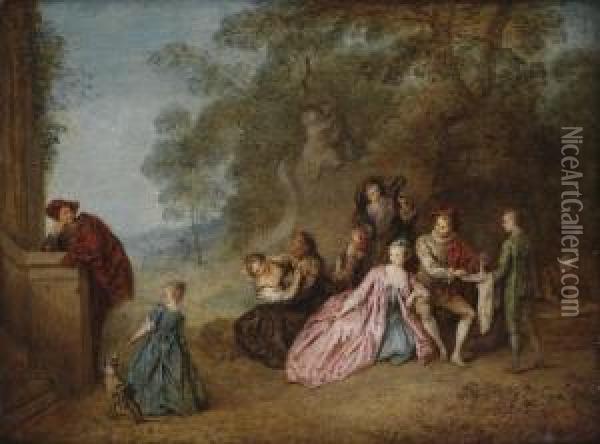 L'amour Et Le Badinage Oil Painting - Jean-Baptiste Joseph Pater