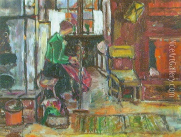 Kvinna I Koksinterior Oil Painting - Eric C. Hallstroem