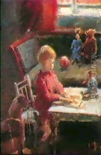 Kunstenerens Datter Helga Omgivet Af Sit Legetoj Oil Painting - Anna Kirstine Ancher