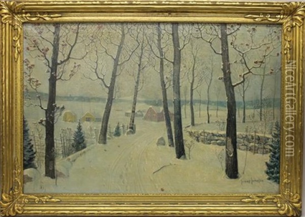 Winter Town Scene Oil Painting - Svend Rasmussen Svendsen