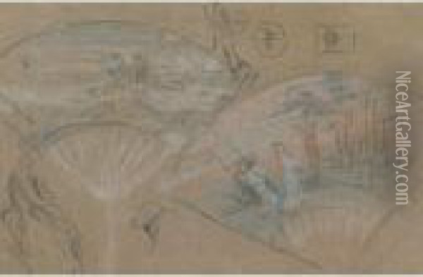 Fans And Figures: A Double Sided Drawing Oil Painting - James Abbott McNeill Whistler