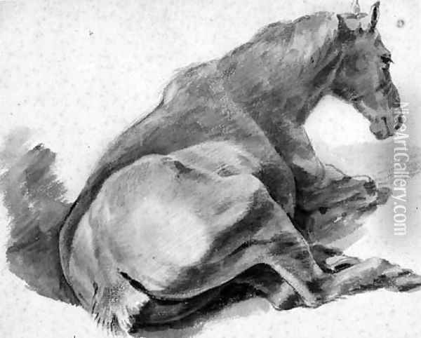 A Horse lying down, seen from the back Oil Painting - Pieter van Bloemen