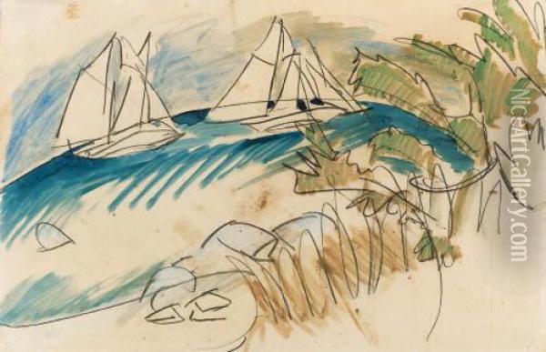 Segelschiffe Vor Der Kste Von Fehmarn Oil Painting - Ernst Ludwig Kirchner
