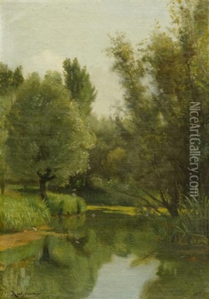 Flussufer Im Spatsommer Oil Painting - Jules Richomme