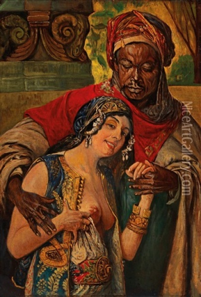 Oriental Couple Oil Painting - Gyula Tornai