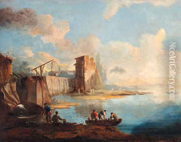 A capriccio view of a Venetian lagoon Oil Painting - Francesco Guardi