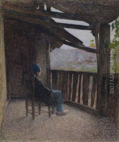 Paysan Assis Sur Une Terrasse Oil Painting - Henri Martin