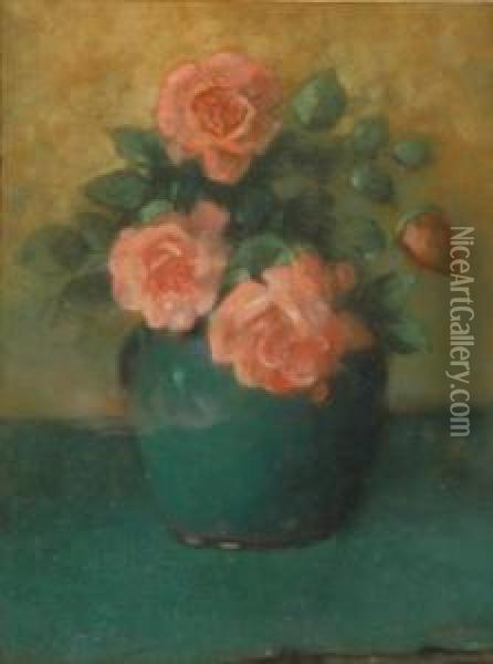 Pink Roses In A Vase Oil Painting - James Watterston Herald