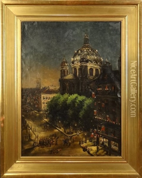 Vue De Paris Animee Oil Painting - Edmond Georges Grandjean