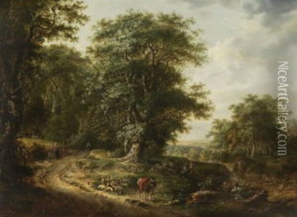 Waldlandschaft (+ Another Similar; Pair) Oil Painting - Johann Jacob Koller