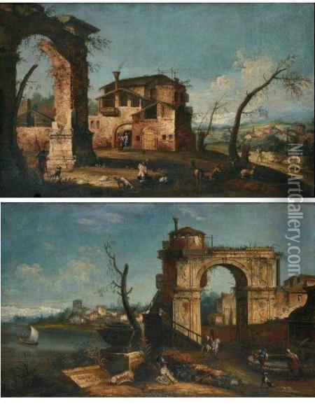 Arco Classico In Rovina E Case Rustiche Oil Painting - Michele Marieschi