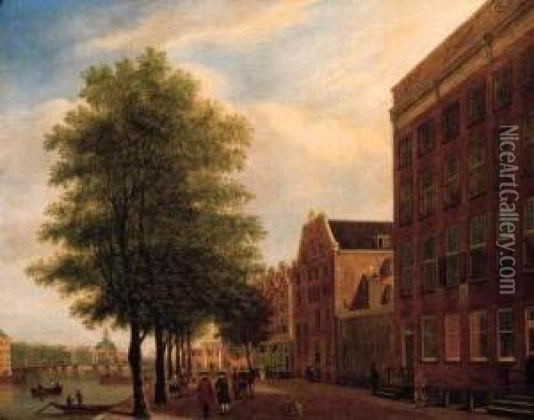 A View Of The Prins Hendrikkade, Amsterdam, With The Muiderpoort Inthe Distance Oil Painting - Jan Ten Compe or Kompe