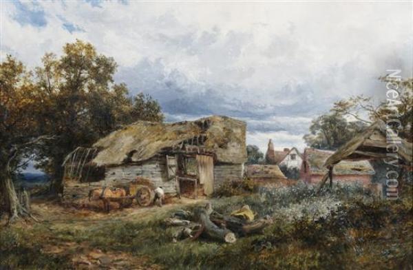 Man Outside Cottage Oil Painting - David Bates