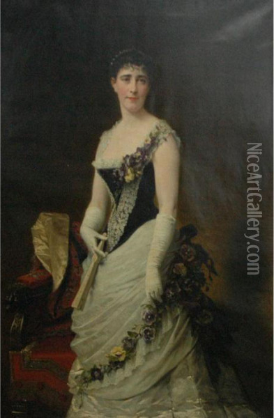 Portrait Of A Lady In A Ball Gown Oil Painting - Adolphe Yvon