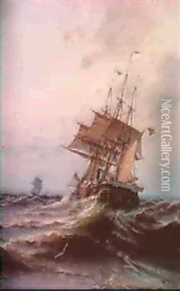 Orlogsfartyg Under Unionsflagg Oil Painting - Herman Gustav af Sillen