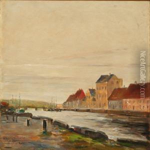 Randers Havn Oil Painting - Johan Gudmann Rohde