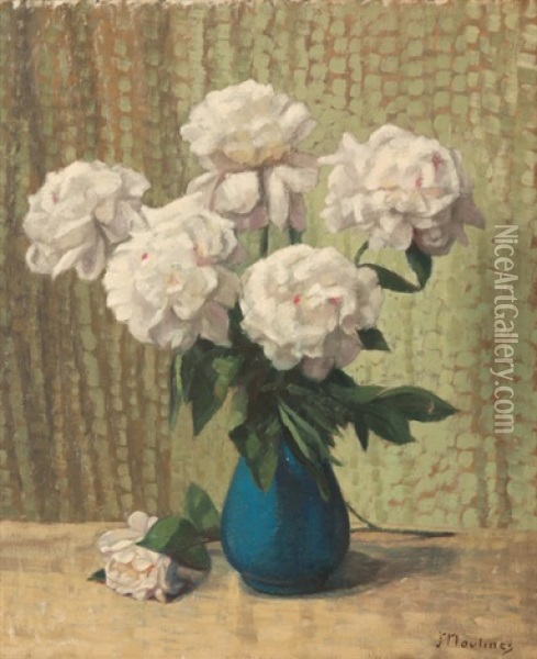 White Camelias Oil Painting - Ernest Moulines