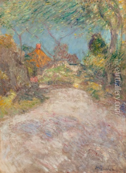 The Back Road, Circa 1890s Oil Painting - John Henry Twachtman