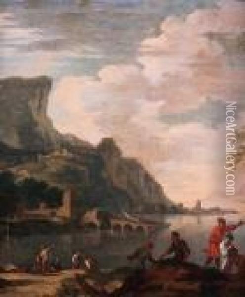 Fishermen In A Mediterranean Port Oil Painting - Adriaen Manglard