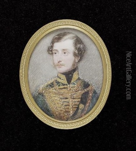Charles Perceval In The Uniform Of The Austrian Cavalry, Dark Blue Coat With Gold Frogging Oil Painting - James Holmes