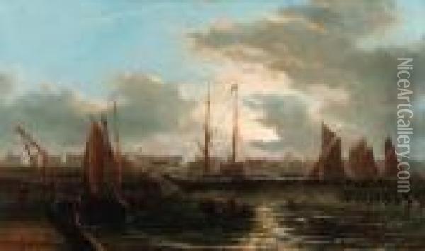 Evening, Yarmouth Haven Oil Painting - Thomas Rose Miles