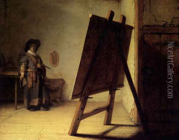 The Artist in his Studio 1626-28 Oil Painting - Rembrandt Van Rijn